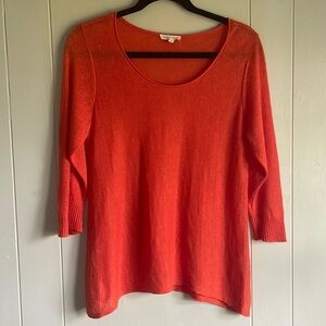 EILEEN FISHER Woman’s Orange Linen 3/4 Sleeve Pullover Sweater Top